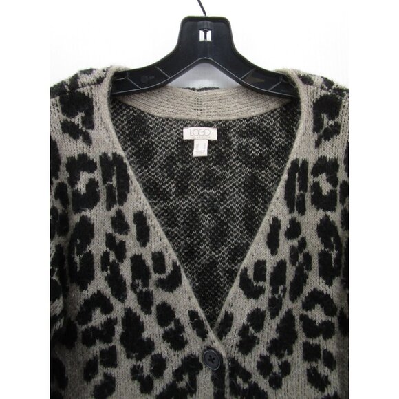LOGO Lori Goldstein Sweater Small Cardigan Button Up Leopard Print - Picture 2 of 10